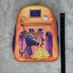 Loungefly Beauty and the Beast 30th Anniversary Purple and Gold Backpack